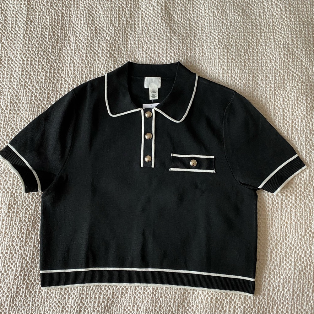 H&M Knit Cropped Polo Shirt with White Trim